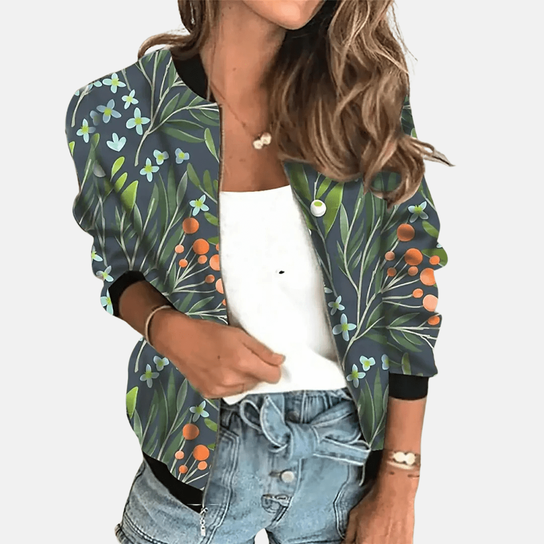 Women's Floral Bomber Jacket | Lightweight Zip-Up with Botanical Print | Casual Layer for Transitional Weather