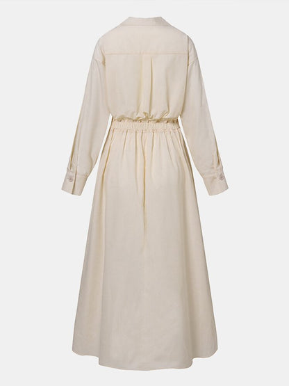 Structured Shirt Dress | Waist Pleat Detail & Midi Hem | Crisp Cotton Blend