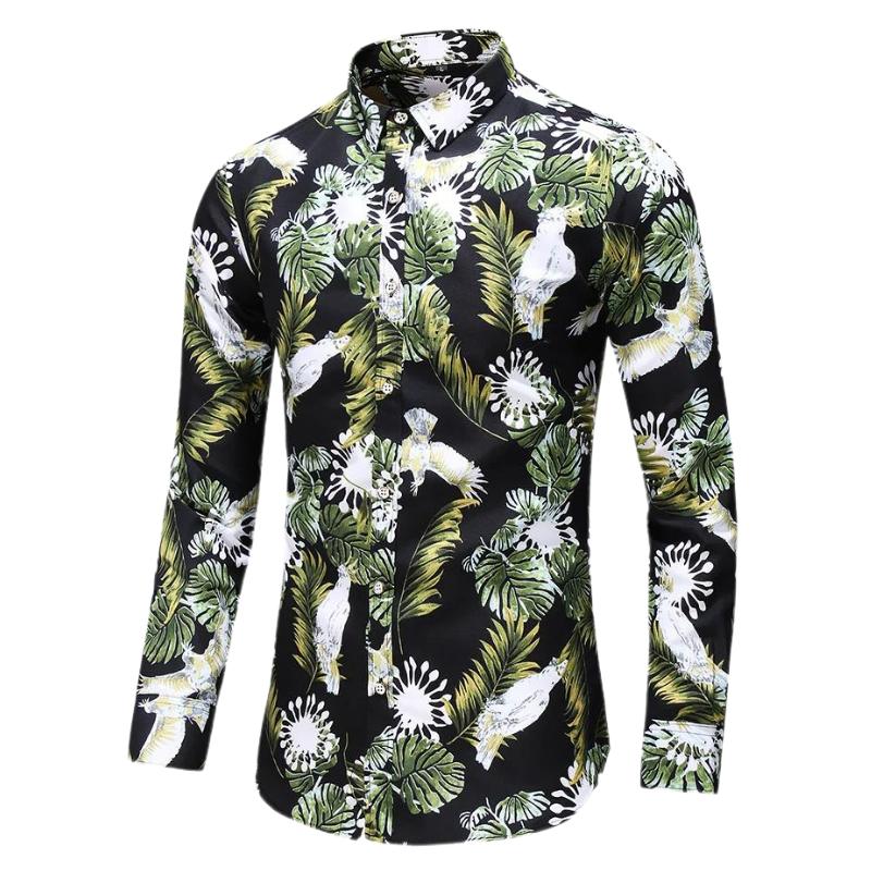 Men's Floral Long-Sleeve Shirt | Slim Fit Button-Up | Dress Casual Style