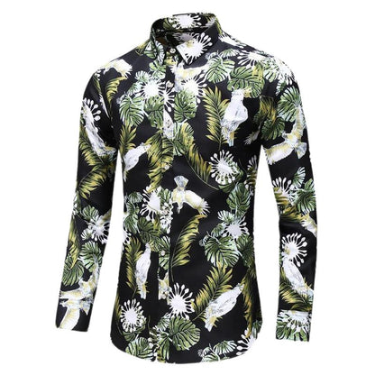 Men's Floral Long-Sleeve Shirt | Slim Fit Button-Up | Dress Casual Style
