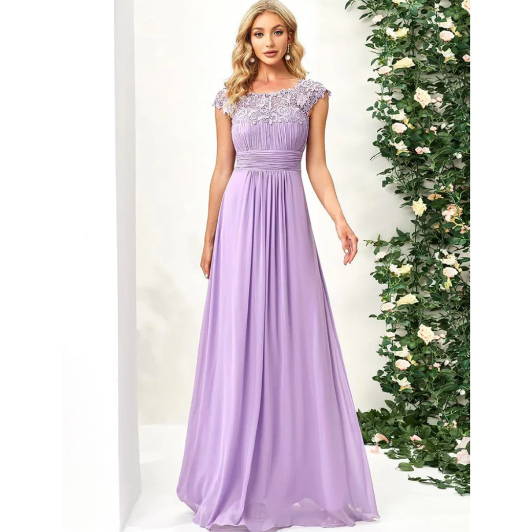 Elegant Lace Bodice Evening Gown | Cap Sleeve Chiffon Maxi Dress | Formalwear Canada