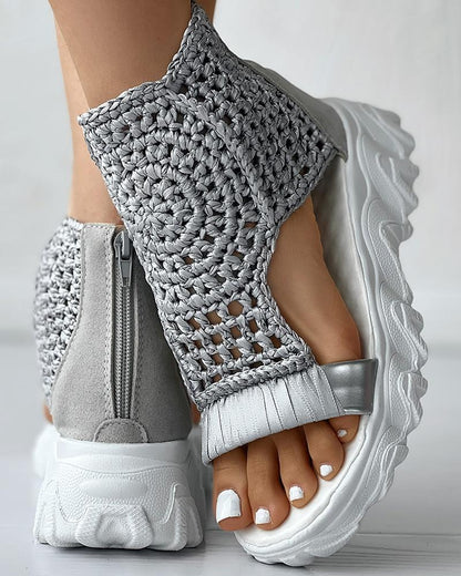 Crochet Platform Sandals | Open-Toe Design with Knit Upper | Boho-Inspired Summer Footwear