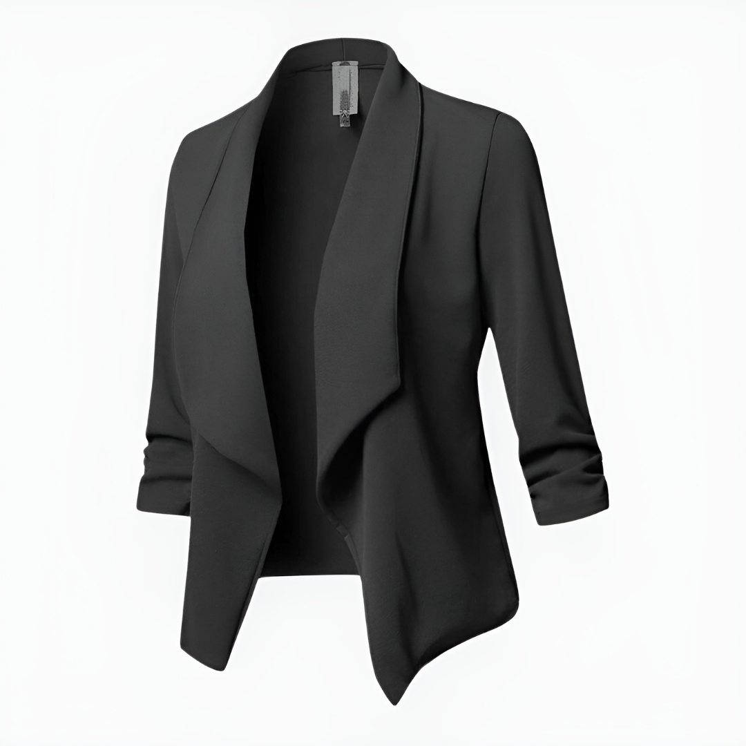 Women's Draped Open-Front Blazer | Lightweight Work Jacket | 3/4 Sleeve Blazer