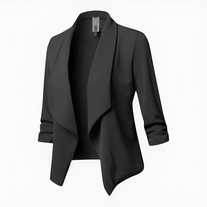 Women's Draped Open-Front Blazer | Lightweight Work Jacket | 3/4 Sleeve Blazer
