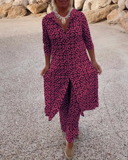 Printed Tunic & Pants Set | Split-Hem Top | Effortless Resort Style