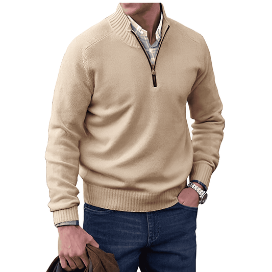 Men's Quarter-Zip Mock Neck Sweater | Cotton-Blend Knit | Casual Layering Essential