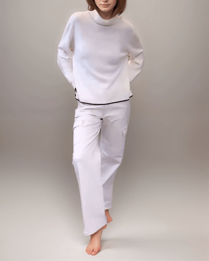 Turtleneck Knit Sweater | White | Casual Wear | Cotton Blend
