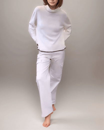 Turtleneck Knit Sweater | White | Casual Wear | Cotton Blend