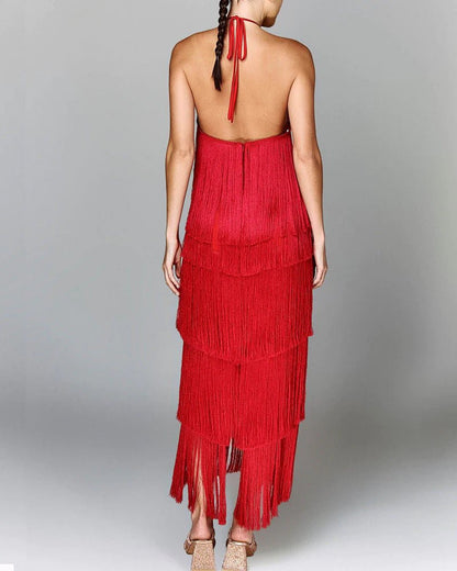 Fringe Halter Maxi Dress | Glamorous Statement Piece | Multicolour