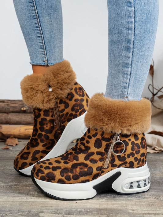 Leopard Print Fur-Lined Ankle Boots | Warm & Stylish | Winter-Ready