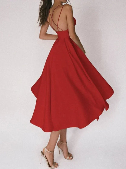 Plunge Neck A-Line Gown | Spaghetti Strap Maxi Dress | Elegant Bridal Silhouette