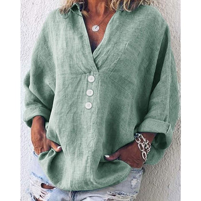 Women's Linen Blend Buttoned Shirt | Oversized Casual Top | Lightweight Summer Outfit
