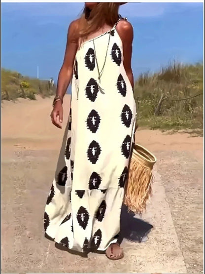 One-Shoulder Maxi Dress | Abstract Ikat Print & Relaxed Fit | Summer Resort Style