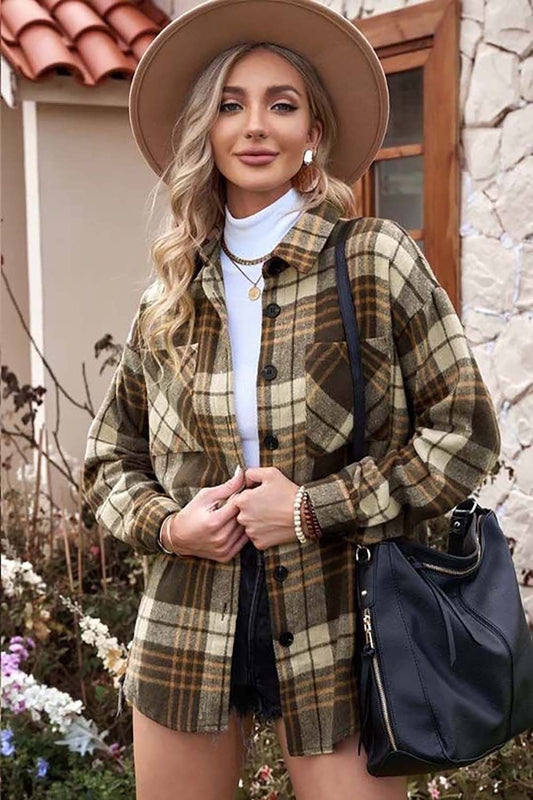 Plaid Button-Down Shacket | Versatile Layering Piece | Polyester Blend | Casual Outerwear