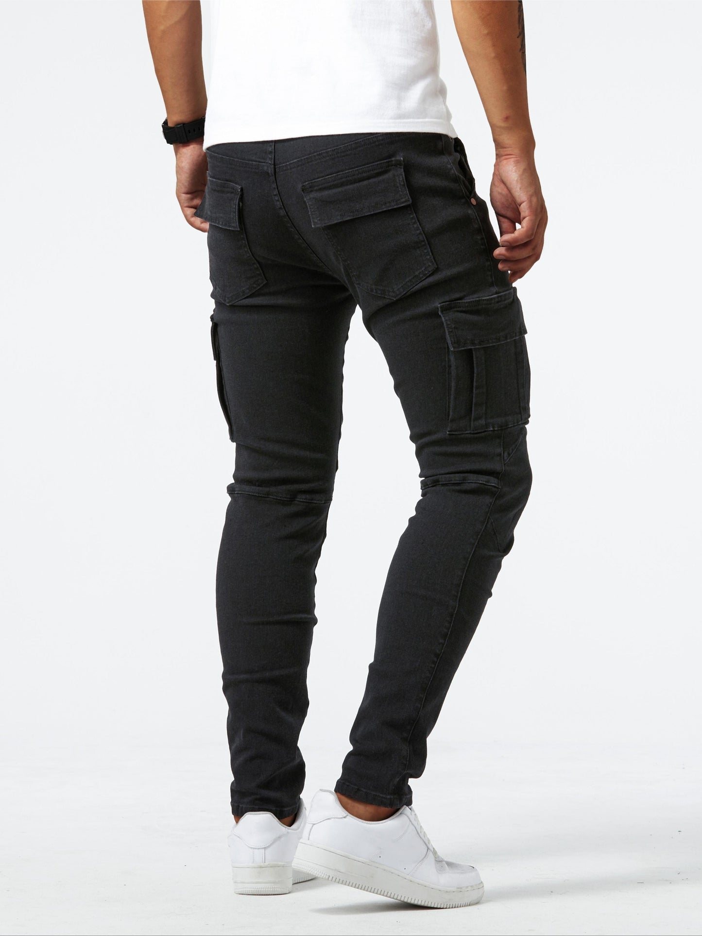 Men’s Denim Cargo Jeans | Utility Streetwear Pants | Tapered Fit