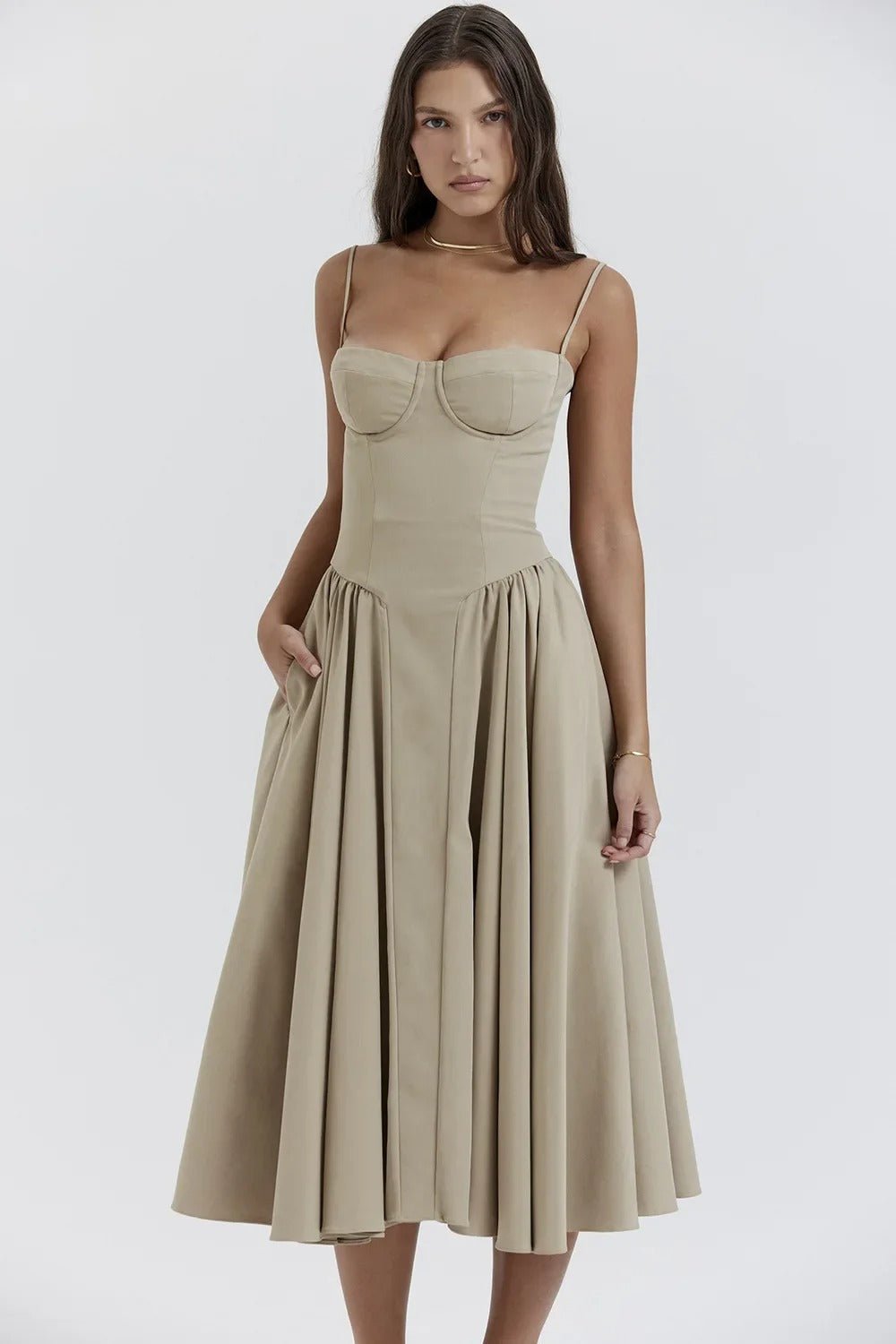 Bustier Midi Dress | Fit-and-Flare Silhouette | Soft Cotton Blend