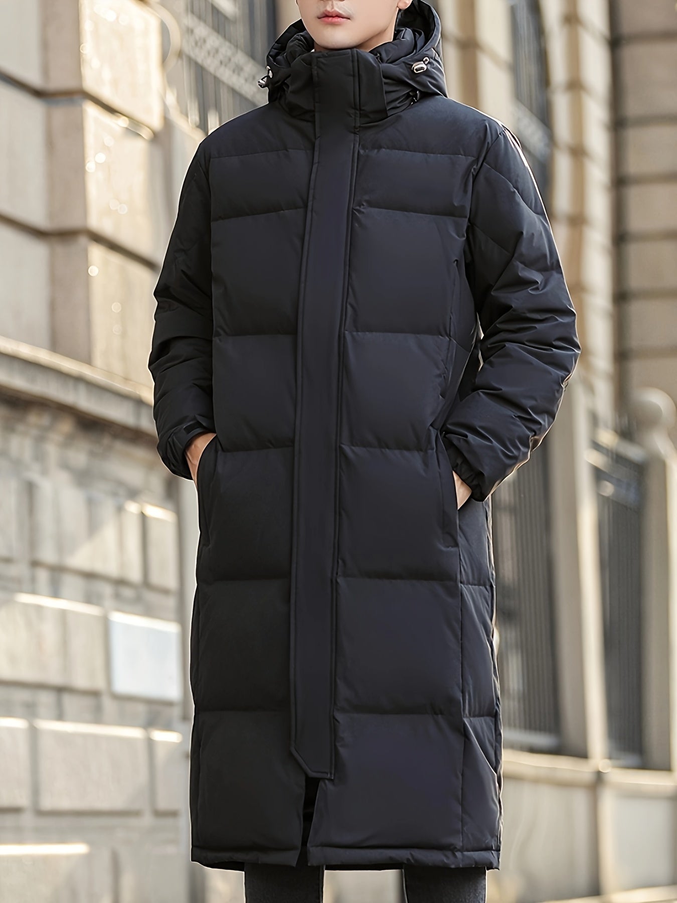 Men’s Long Down Puffer Coat | Full-Length Insulated Winter Parka | Windproof Hooded Outerwear