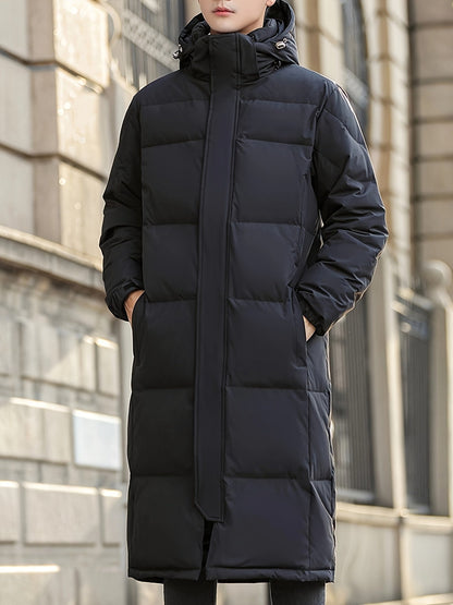 Men’s Long Down Puffer Coat | Full-Length Insulated Winter Parka | Windproof Hooded Outerwear