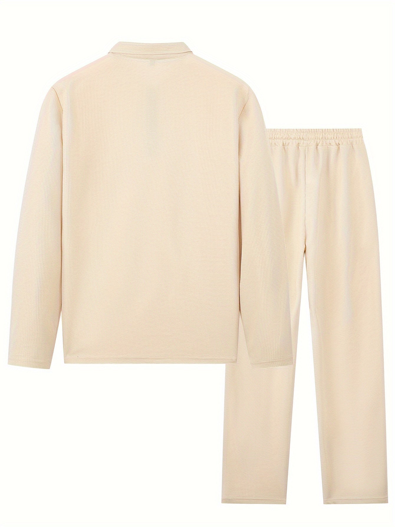 Men’s Textured Lounge Set | Quarter-Zip Pullover & Joggers | Relaxed Fit in Beige
