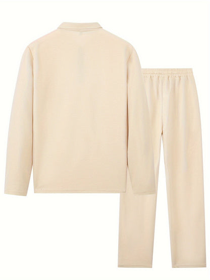 Men’s Textured Lounge Set | Quarter-Zip Pullover & Joggers | Relaxed Fit in Beige