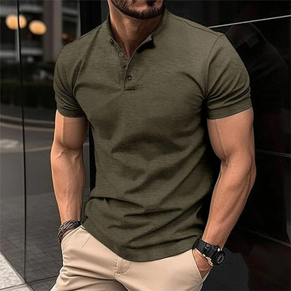 Men’s Fitted Stretch Polo Shirt | Button Placket | Short Sleeve Athletic Fit