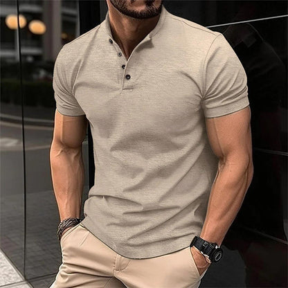 Men’s Fitted Stretch Polo Shirt | Button Placket | Short Sleeve Athletic Fit
