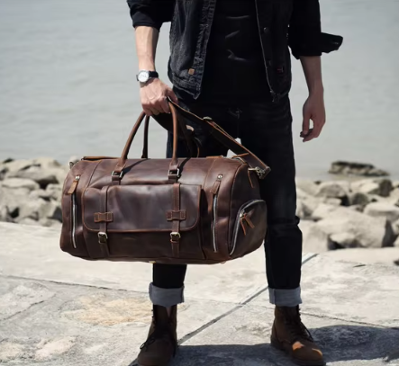 Men’s Leather Duffle Bag | Travel Weekender with Shoulder Strap