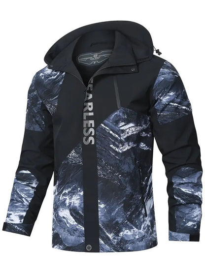 Men's High-Visibility Waterproof Jacket | Bold Graphic Design | Windproof & Lightweight | Outdoor Adventure