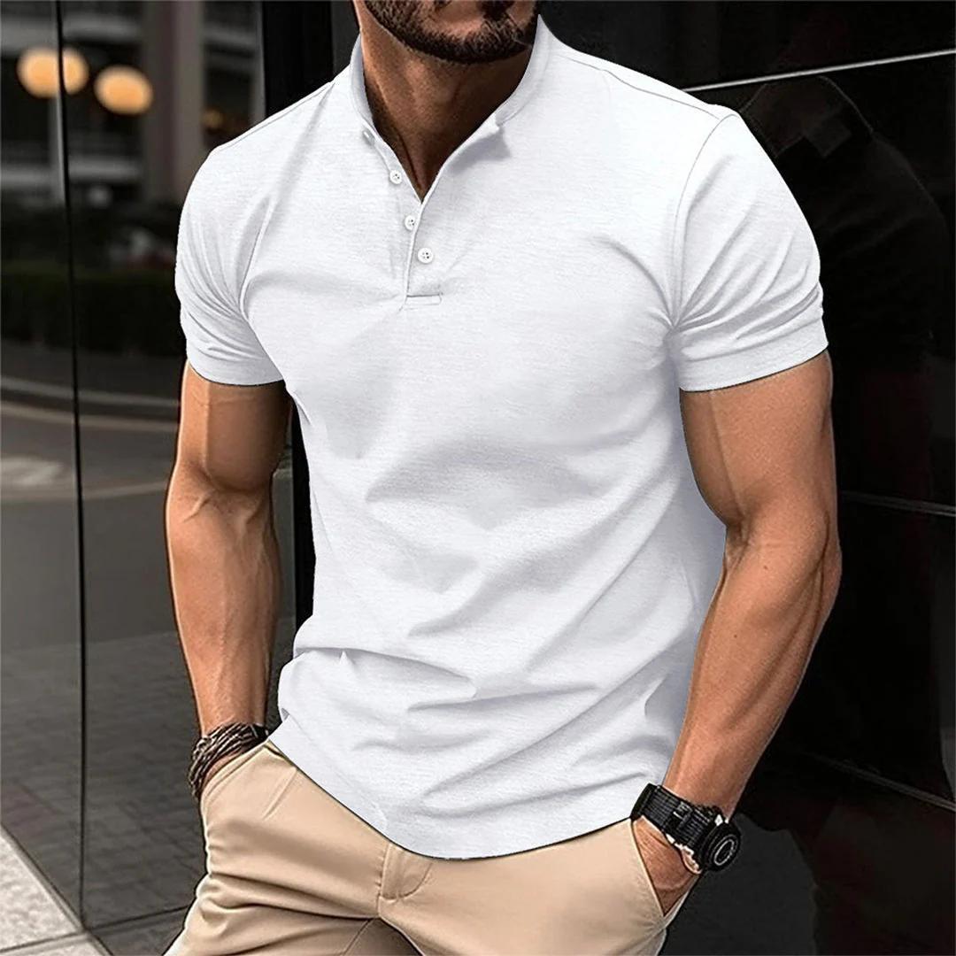 Men’s Fitted Stretch Polo Shirt | Button Placket | Short Sleeve Athletic Fit