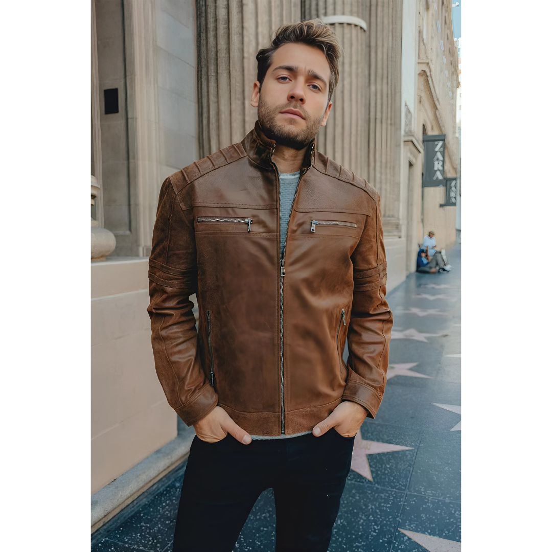 Men's Faux Leather Moto Jacket | Zip Pockets | Lightweight Fall Outerwear