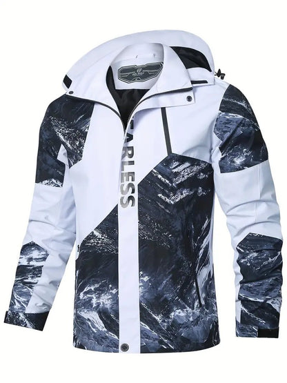 Men's High-Visibility Waterproof Jacket | Bold Graphic Design | Windproof & Lightweight | Outdoor Adventure