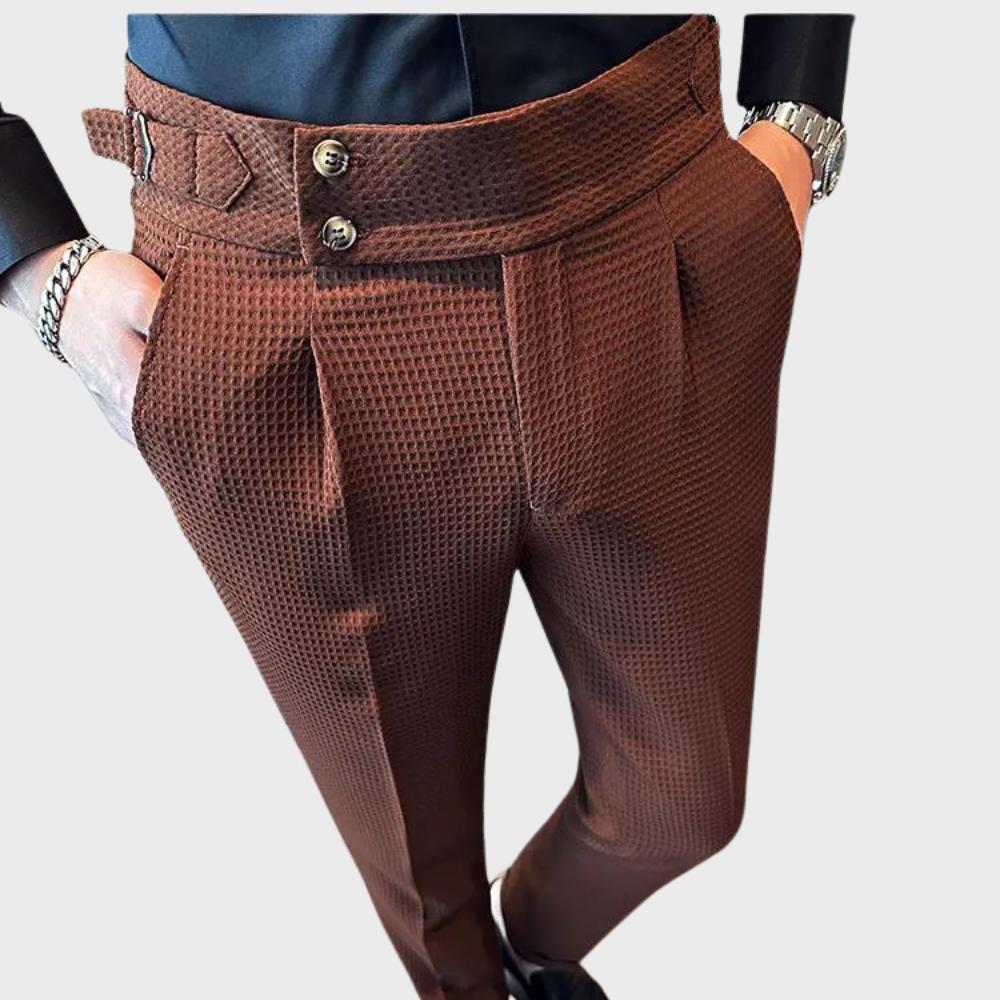 High-Waisted Dress Trousers | Pleated Front with Side Buckle Tabs