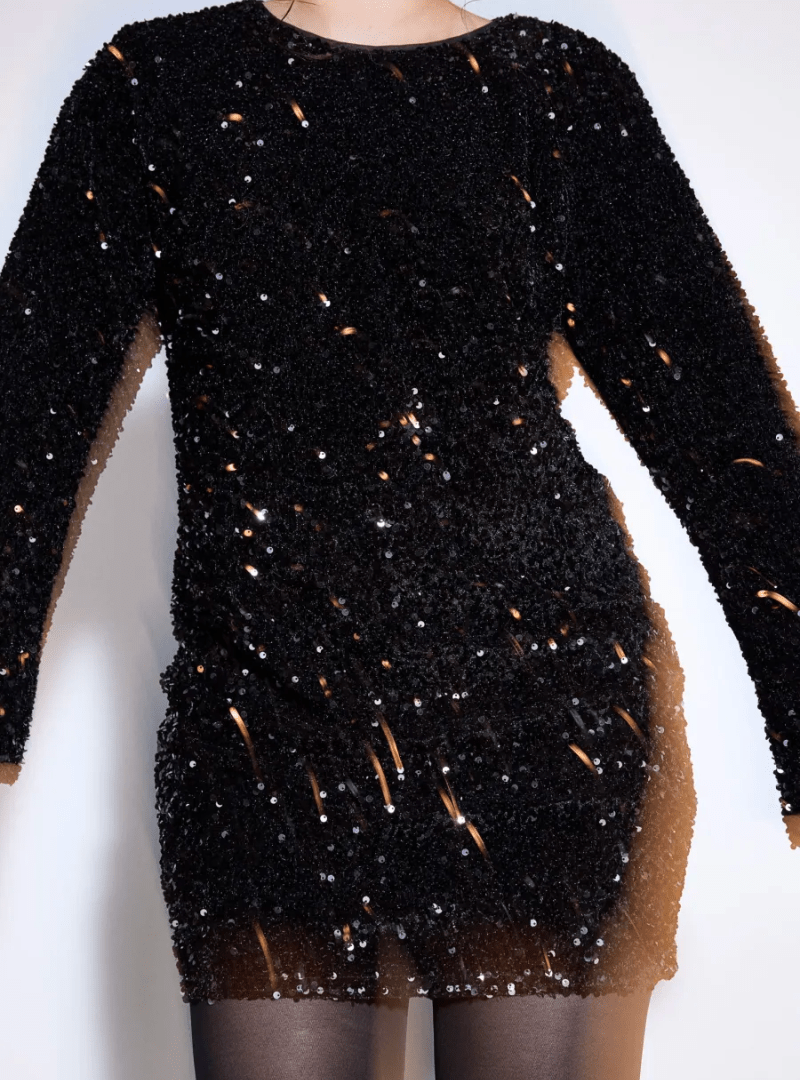 Sequin Long-Sleeve Mini Dress | Sparkling Party Look | Elegant Glam