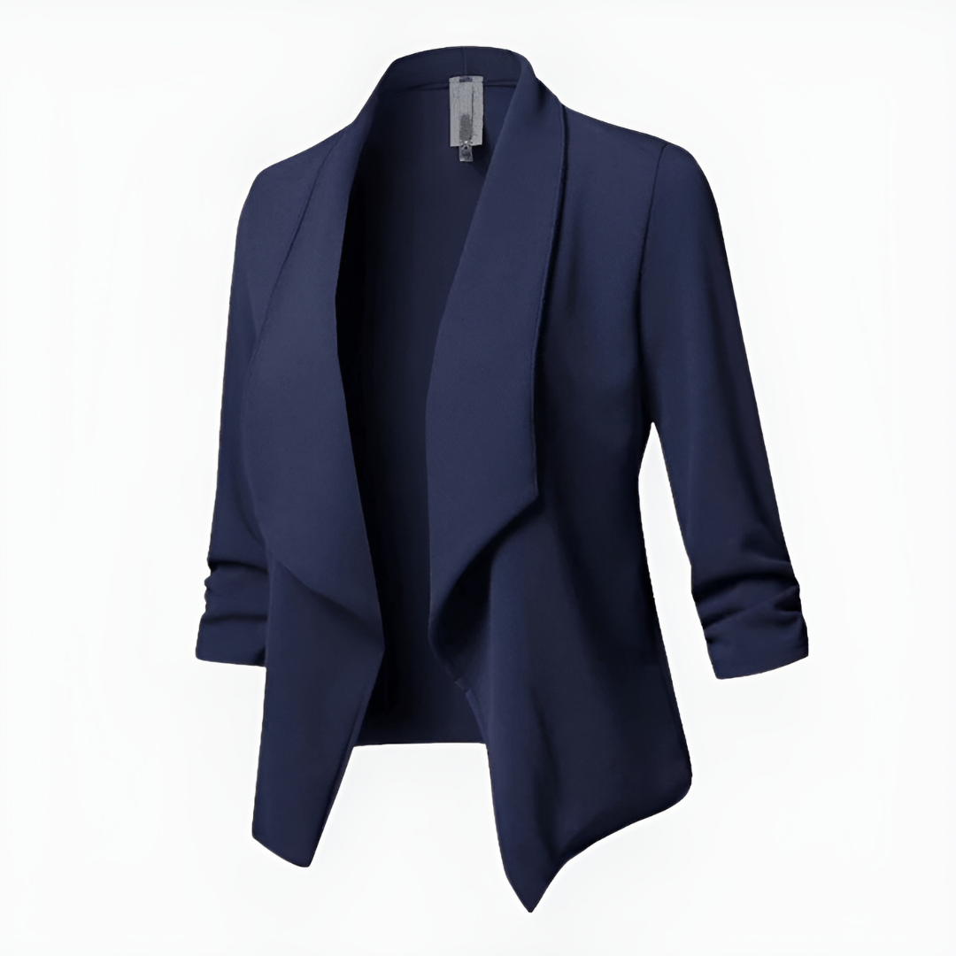 Women's Draped Open-Front Blazer | Lightweight Work Jacket | 3/4 Sleeve Blazer