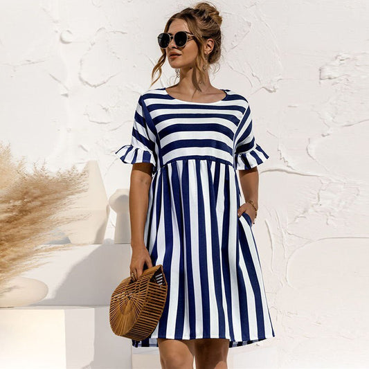 Striped Ruffle Sleeve Dress | Relaxed Fit | Lightweight Cotton