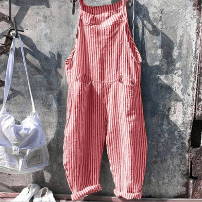 Relaxed Linen Overalls | Striped Cropped Fit | Casual Summer Layer