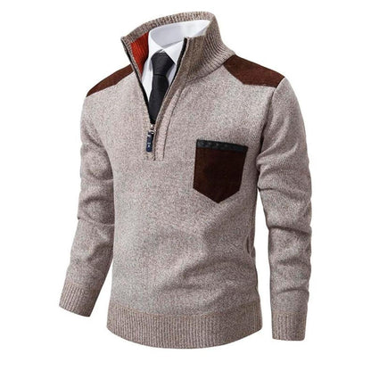 Men’s Quarter-Zip Knit Sweater | Contrast Suede Trim | Fall Layering Essential