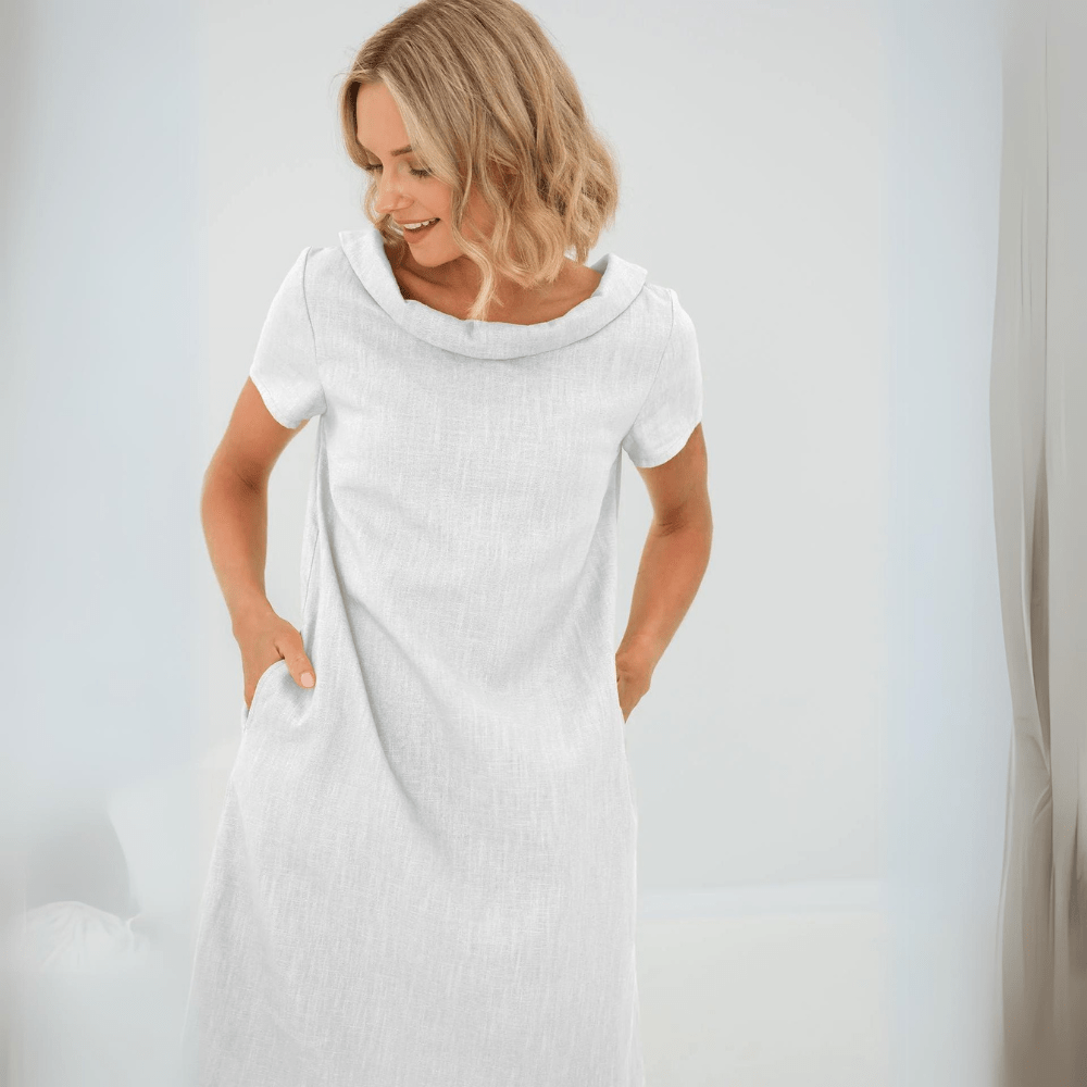 Short Sleeve A-Line Dress | Soft Drape | Pockets Included