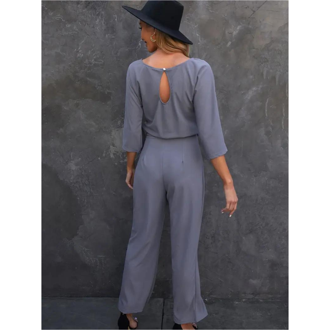 Wide-Leg Belted Jumpsuit | Cropped Sleeve | Modern One-Piece Style