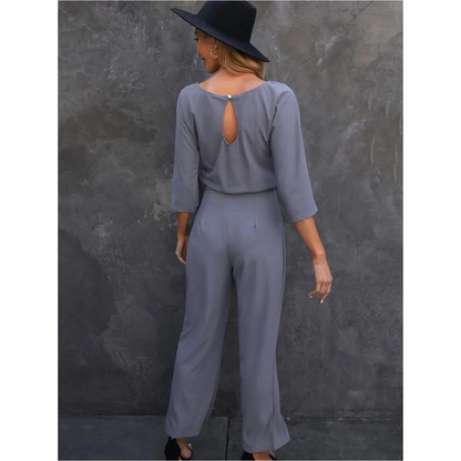 Wide-Leg Belted Jumpsuit | Cropped Sleeve | Modern One-Piece Style