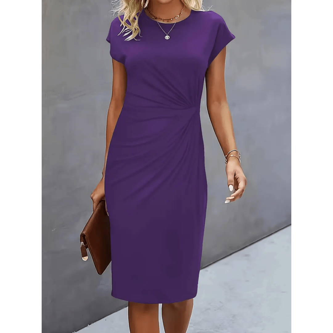 Cap Sleeve Bodycon Midi Dress | Draped Waist Detail | Stretch Fit