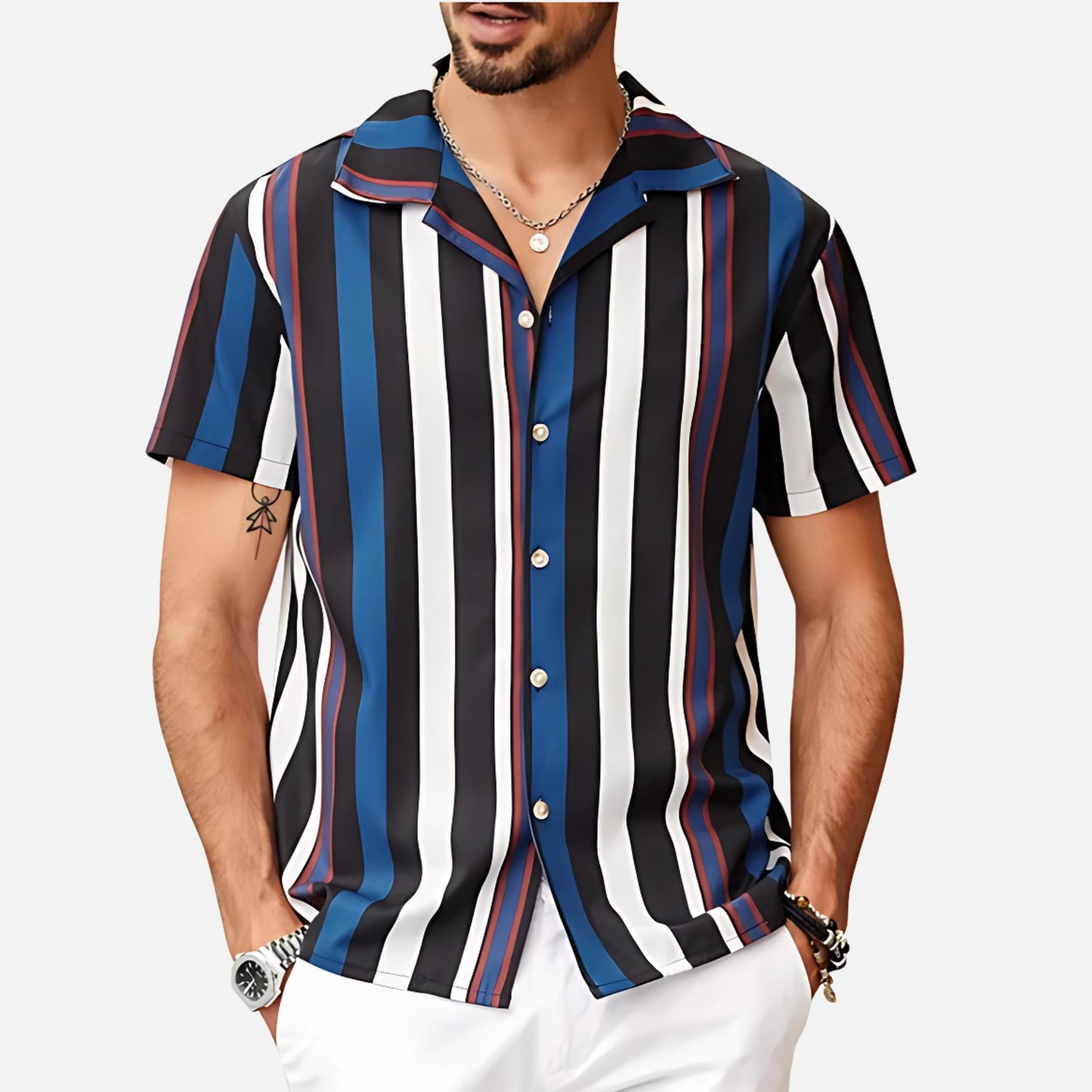 Men’s Cuban Collar Short Sleeve Shirt | Colour Block Button-Down | Casual Summer Top Canada