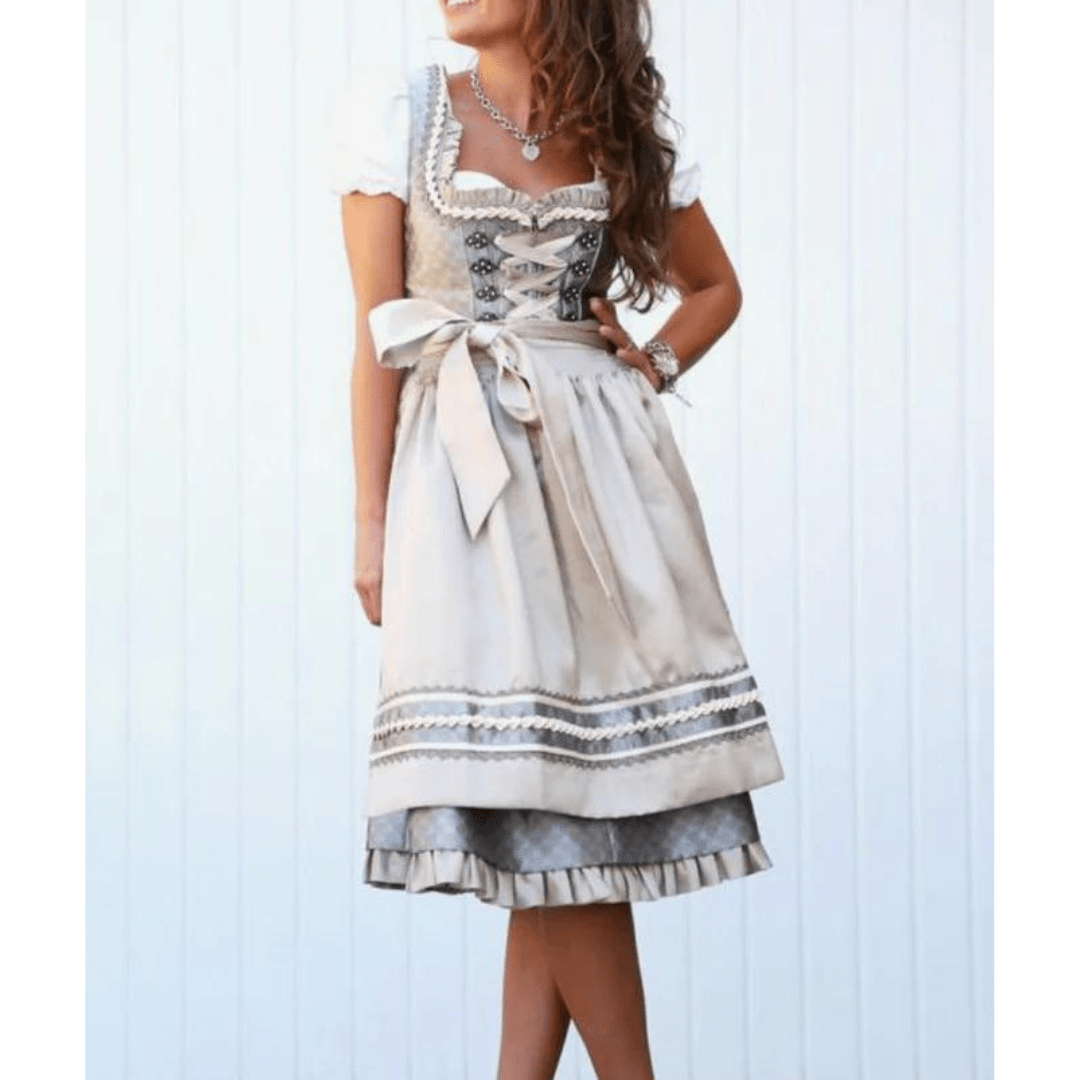 Traditional Dirndl Dress Set | Lace-Up Bodice | Mid-Length Apron Skirt