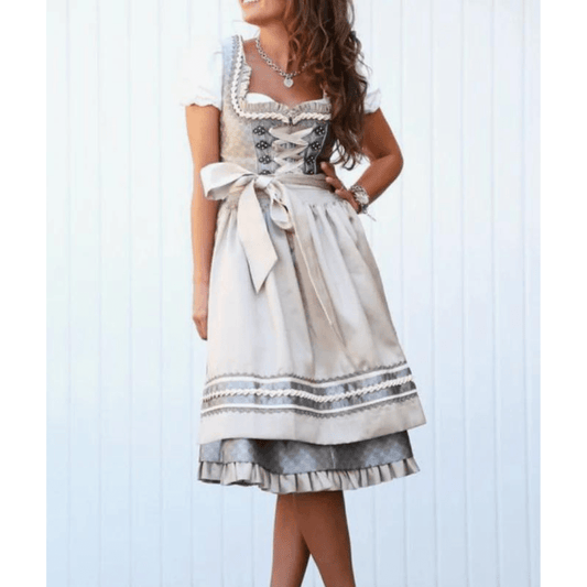 Traditional Dirndl Dress Set | Lace-Up Bodice | Mid-Length Apron Skirt