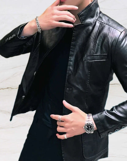 Men's Faux Leather Blazer Jacket | Sleek Streetwear Layer | Lightweight Moto Fit