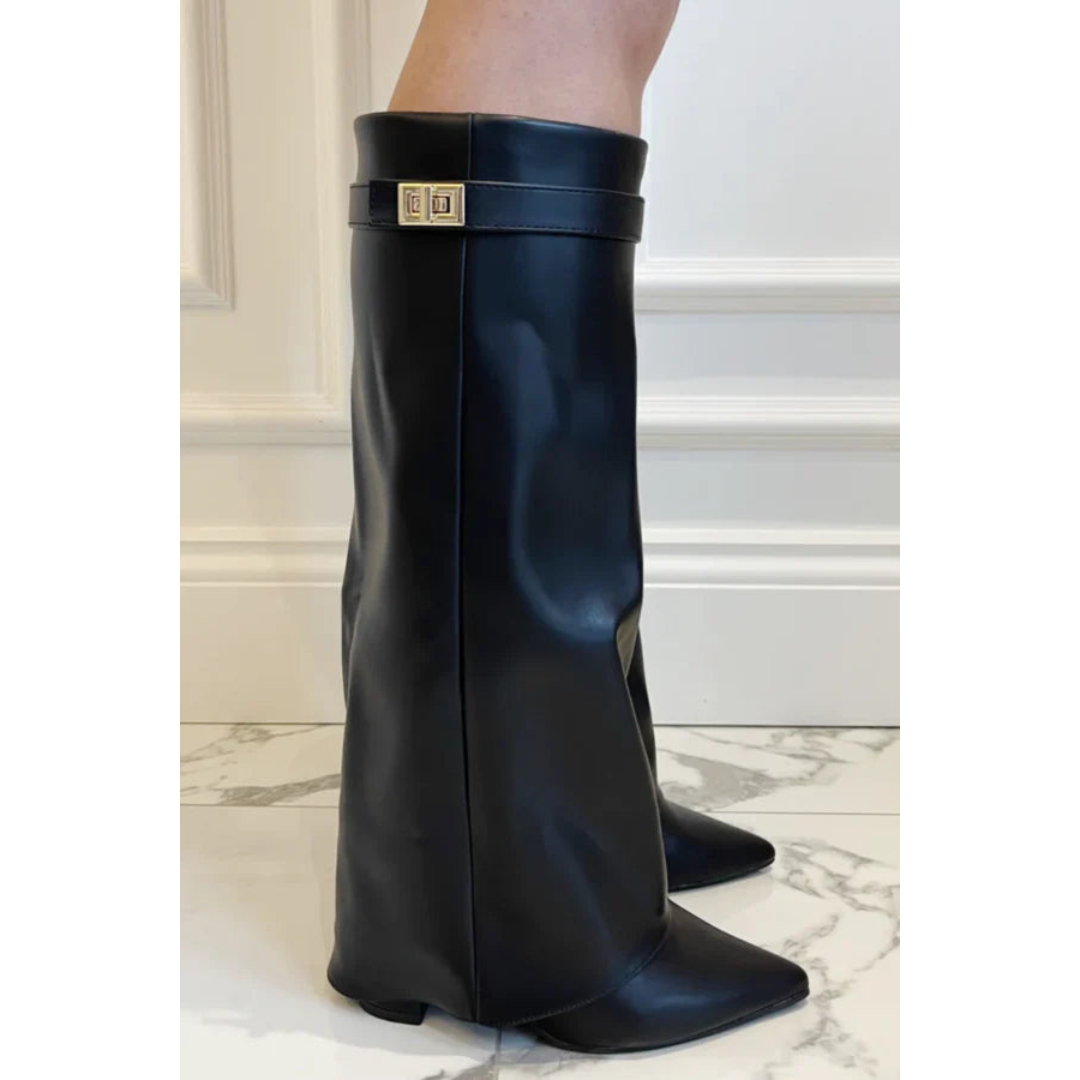 Slouchy Black Pointed-Toe Boots | Tall Shaft with Zip | Structured Microfibre Heel Style