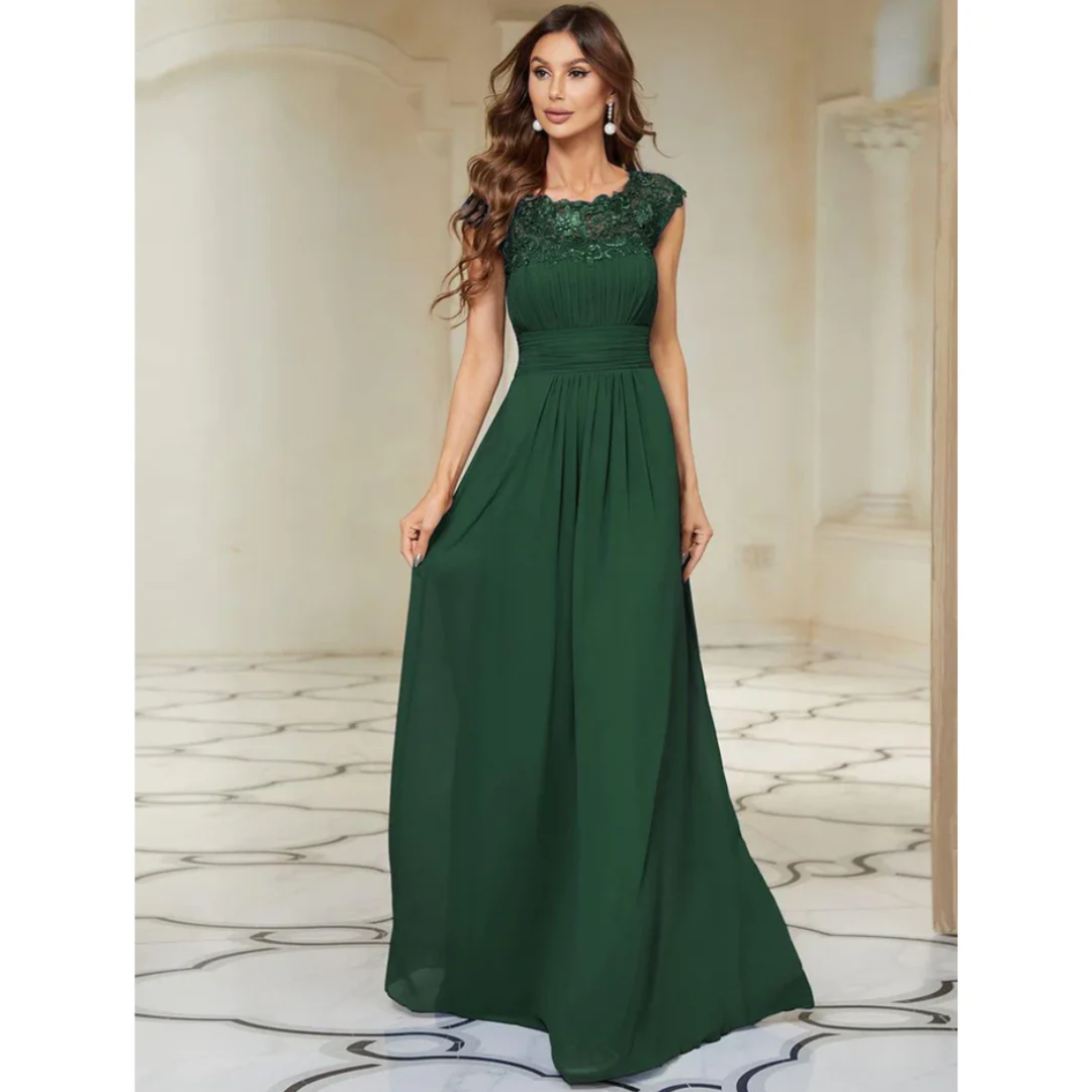 Elegant Lace Bodice Evening Gown | Cap Sleeve Chiffon Maxi Dress | Formalwear Canada
