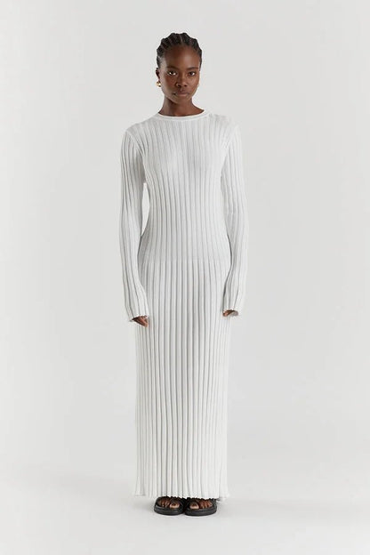 Ribbed Knit Maxi Dress | Soft Comfort | Long-Sleeve Design | Elegant Minimalism