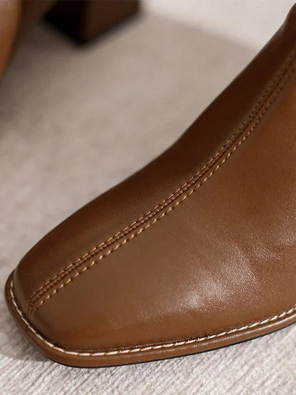 Square Toe Ankle Boots | Block Heel | Minimalist Zip Closure