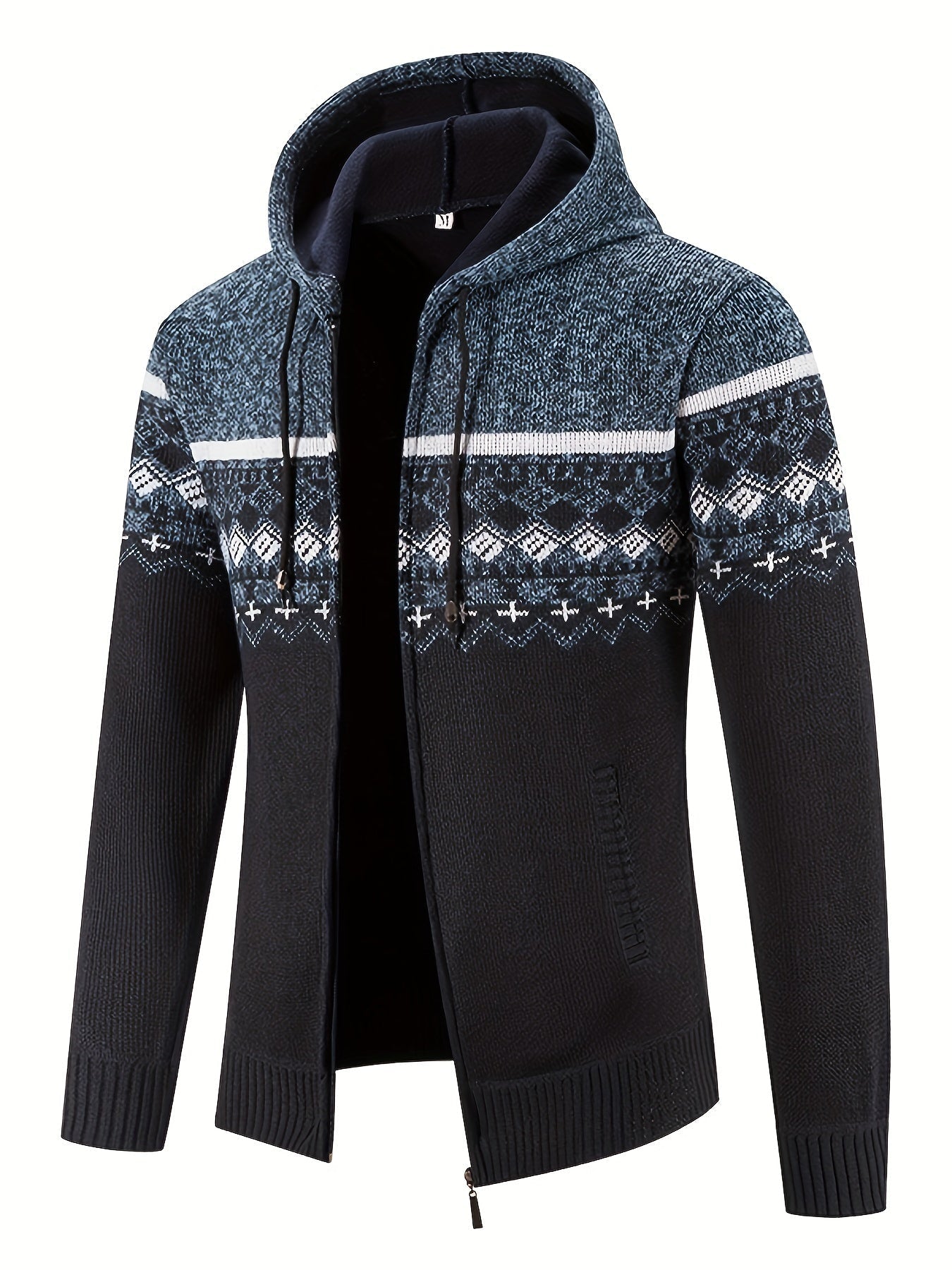Men’s Zip-Front Knit Hoodie Jacket | Nordic Pattern | Casual Cold-Weather Layer